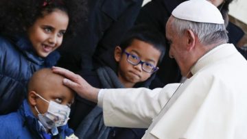 Pope blesses sick child as he arrives to visit Bambino Gesu children’s hospital in Rome